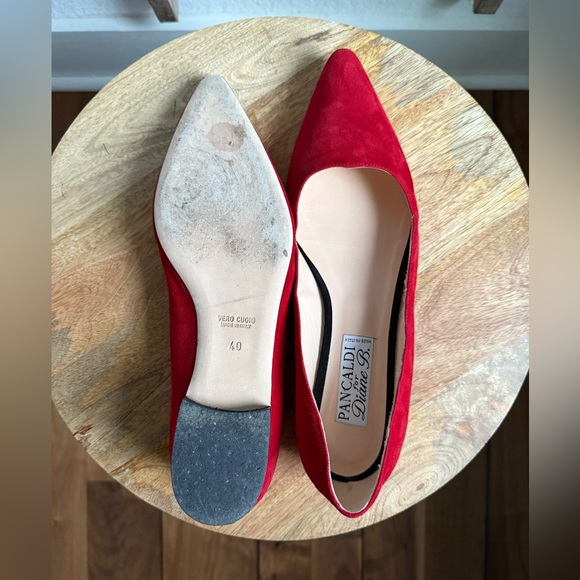Pancaldi for Diane B. Red Velvet Suede Leather Flats sz: US 10/EU 40 - Picture 8 of 9